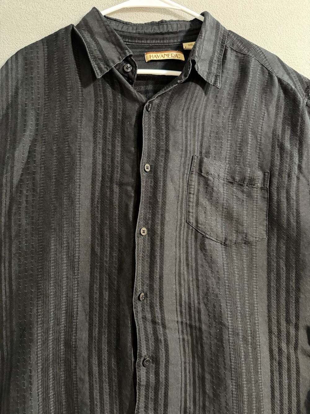 Havanera Co. Men's Short Sleeve Striped Button-Up Shirt, Black, XXL
